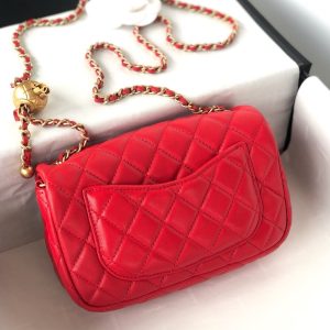 MINI RECTANGLE CLASSIC FLAP BAG 20CM RED LAMBSKIN GOLD HARDWARE