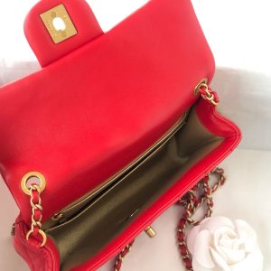 MINI RECTANGLE CLASSIC FLAP BAG 20CM RED LAMBSKIN GOLD HARDWARE
