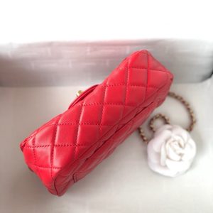 MINI RECTANGLE CLASSIC FLAP BAG 20CM RED LAMBSKIN GOLD HARDWARE