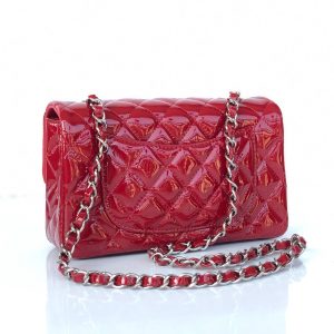 MINI RECTANGLE FLAP BAG 20CM RED PATENT CALFSKIN SILVER HARDWARE