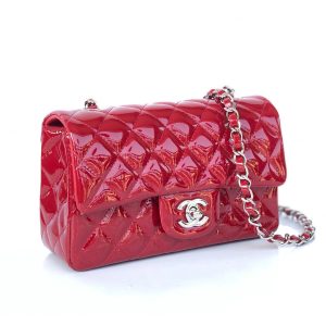 MINI RECTANGLE FLAP BAG 20CM RED PATENT CALFSKIN SILVER HARDWARE