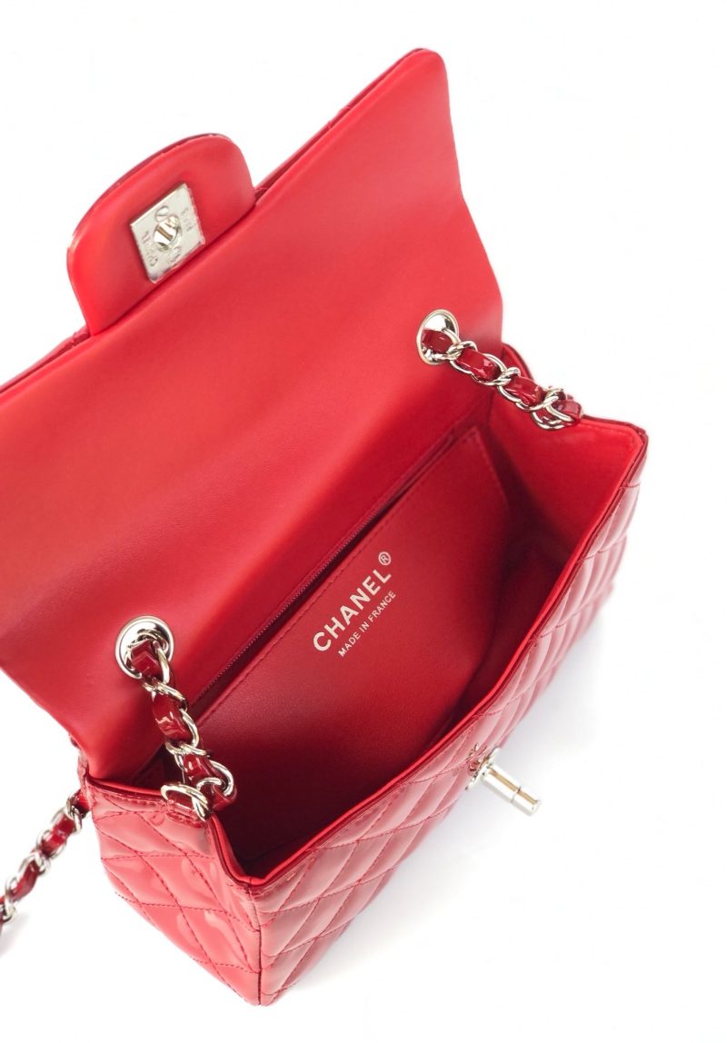 MINI RECTANGLE FLAP BAG 20CM RED PATENT CALFSKIN SILVER HARDWARE