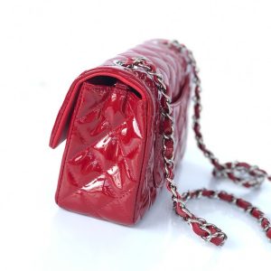 MINI RECTANGLE FLAP BAG 20CM RED PATENT CALFSKIN SILVER HARDWARE