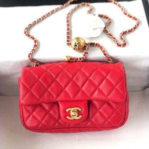 MINI RECTANGLE CLASSIC FLAP BAG 20CM RED LAMBSKIN GOLD HARDWARE