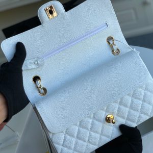 flap bag medium 25 white caviar ghw