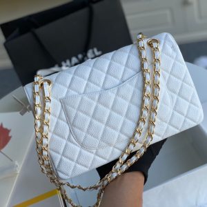 flap bag medium 25 white caviar ghw