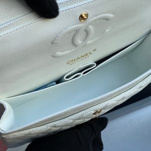 flap bag medium 25 white caviar ghw