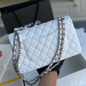 flap bag medium 25 white caviar shw