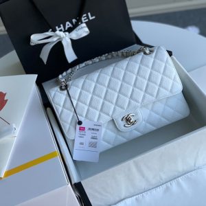 flap bag medium 25 white caviar shw