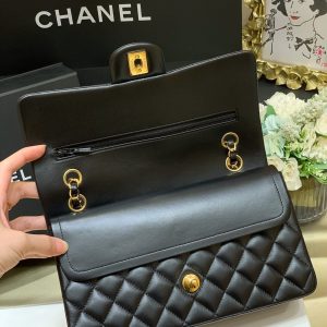 CLASSIC FLAP 25 BLACK LAMBSKIN YELLOW GOLD HARDWARE