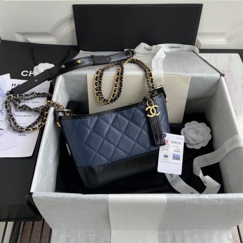 Chanel 25 Gabrielle Black Blue 20cm Calfskin 289507