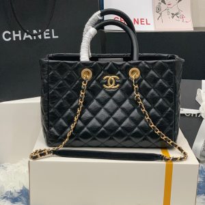 cc shopping bag 30cm black quilted aged calfskin ghw