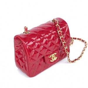 MINI SQUARE FLAP BAG 17CM RED PATENT CALFSKIN GOLD HARDWARE