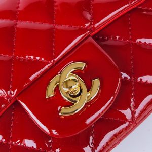 MINI SQUARE FLAP BAG 17CM RED PATENT CALFSKIN GOLD HARDWARE