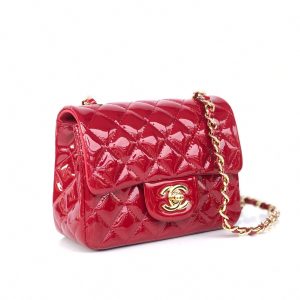 MINI SQUARE FLAP BAG 17CM RED PATENT CALFSKIN GOLD HARDWARE