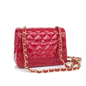 MINI SQUARE FLAP BAG 17CM RED PATENT CALFSKIN GOLD HARDWARE