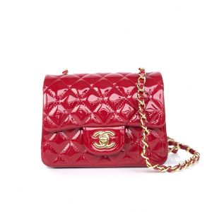 MINI SQUARE FLAP BAG 17CM RED PATENT CALFSKIN GOLD HARDWARE
