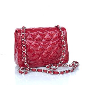 MINI SQUARE FLAP BAG 17CM RED PATENT CALFSKIN SILVER HARDWARE