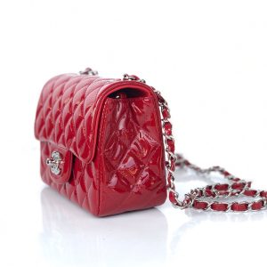 MINI SQUARE FLAP BAG 17CM RED PATENT CALFSKIN SILVER HARDWARE