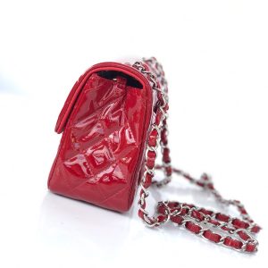 MINI SQUARE FLAP BAG 17CM RED PATENT CALFSKIN SILVER HARDWARE