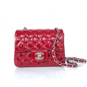 MINI SQUARE FLAP BAG 17CM RED PATENT CALFSKIN SILVER HARDWARE