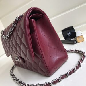 flap bag jumbo 30 burgundy lambskin silver hardware
