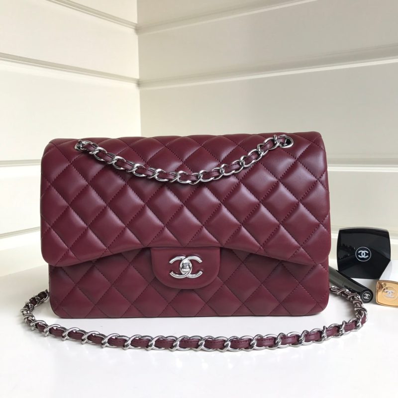 flap bag jumbo 30 burgundy lambskin silver hardware