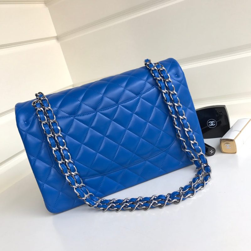 flap bag jumbo 30 blue lambskin silver hardware