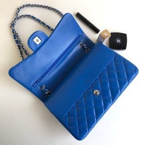 flap bag jumbo 30 blue lambskin silver hardware