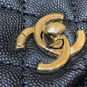 CC 24K Coco Hanle Mini 19cm Black Red Grained Calfskin Gold Hardware