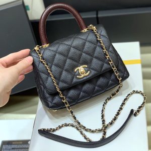 CC 24K Coco Hanle Mini 19cm Black Red Grained Calfskin Gold Hardware