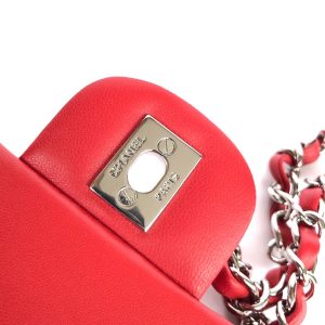 MINI RECTANGLE FLAP BAG 20CM RED LAMBSKIN SILVER HARDWARE
