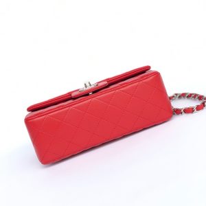 MINI RECTANGLE FLAP BAG 20CM RED LAMBSKIN SILVER HARDWARE