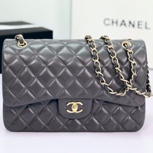 flap bag jumbo 30 dark grey lambskin gold hardware