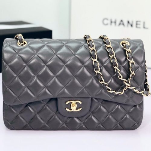 flap bag jumbo 30 dark grey lambskin gold hardware