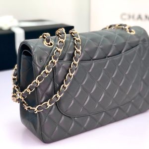 flap bag jumbo 30 dark grey lambskin gold hardware