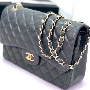flap bag jumbo 30 dark grey lambskin gold hardware