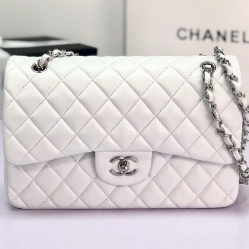 flap bag jumbo 30cm white lambskin silver hardware