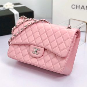 flap bag jumbo 30 pastel pink lambskin silver hardware