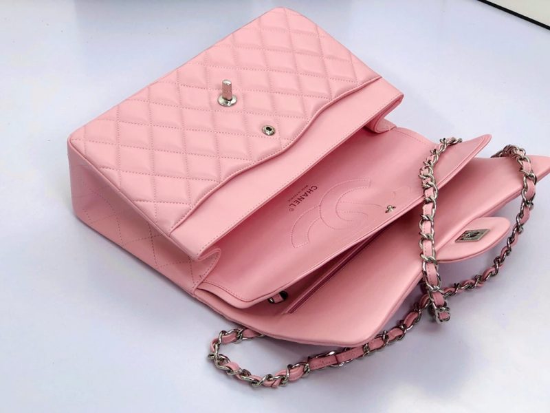 flap bag jumbo 30 pastel pink lambskin silver hardware