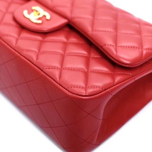 FLAP BAG JUMBO 30CM RED LAMBSKIN GOLD HARDWARE