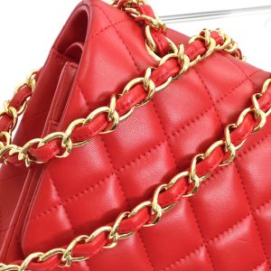 FLAP BAG JUMBO 30CM RED LAMBSKIN GOLD HARDWARE