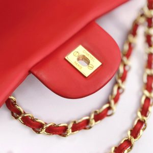 FLAP BAG JUMBO 30CM RED LAMBSKIN GOLD HARDWARE