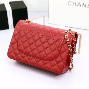 FLAP BAG JUMBO 30CM RED LAMBSKIN GOLD HARDWARE