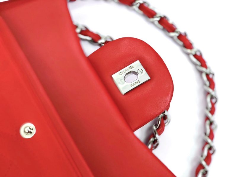 flap bag jumbo 30 red lambskin silver hardware