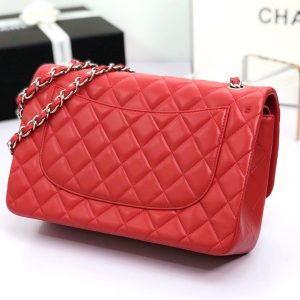 flap bag jumbo 30 red lambskin silver hardware