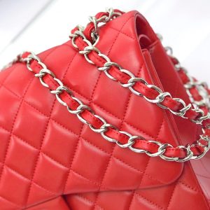 flap bag jumbo 30 red lambskin silver hardware