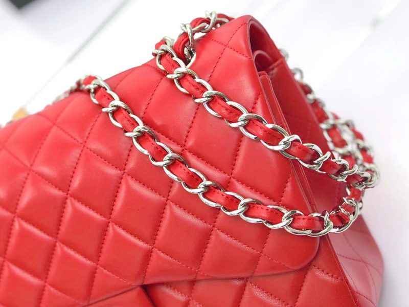 flap bag jumbo 30 red lambskin silver hardware