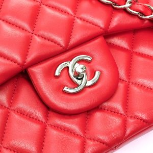 flap bag jumbo 30 red lambskin silver hardware
