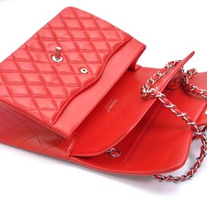 flap bag jumbo 30 red lambskin silver hardware